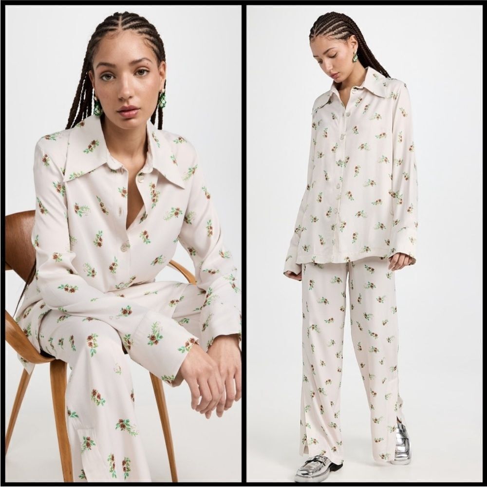 Sleeper Floral Print Pajama Set - Cream and Green NWT XS $390